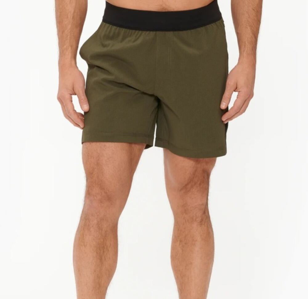 Vuori Mens Draft Athletic Short Green Black Trim L Performance Work Out